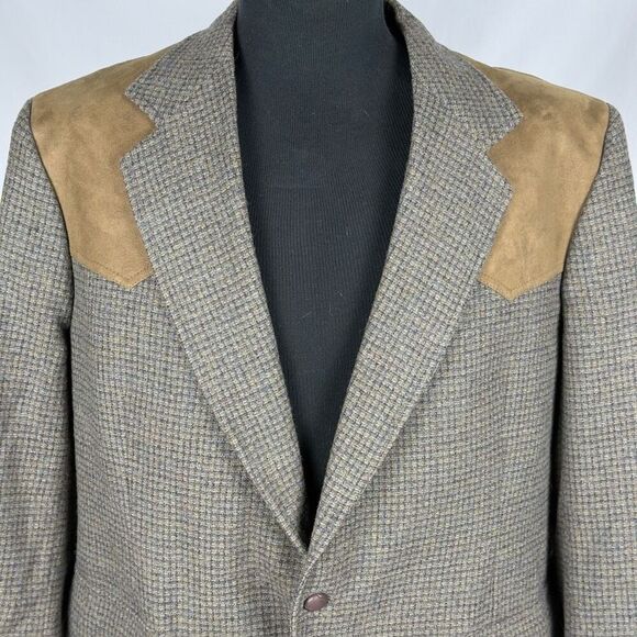 Pendleton Wool Tweed Leather Suede Western Sports Coat - Men’s 46L - Picture 5 of 7